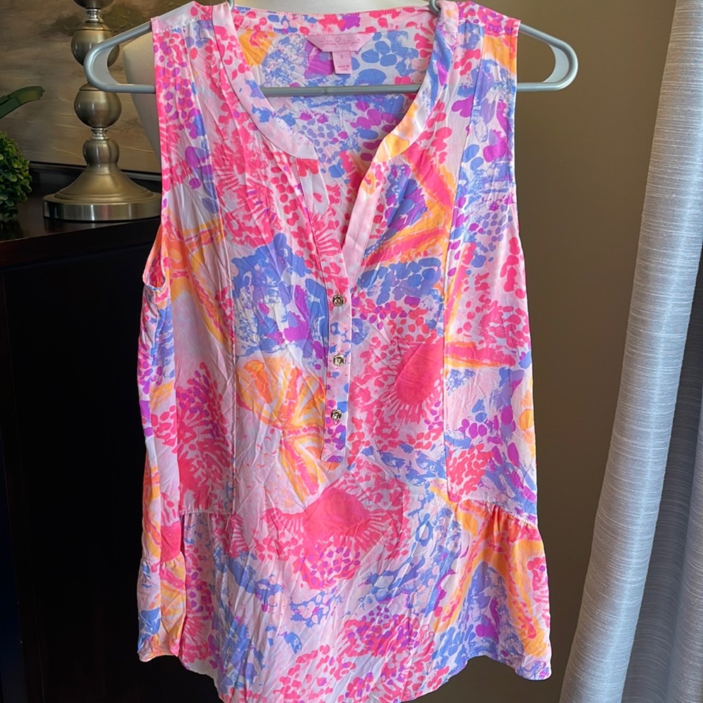 Lilly Pulitzer Kery Silk Top Paradise Pin Bohemian Beach Size small